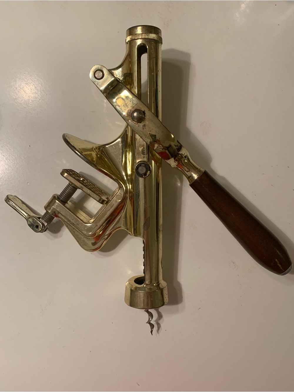 Vintage Swiss Made RAPID Corkscrew Wine Opener with Wooden Handle and Clamp